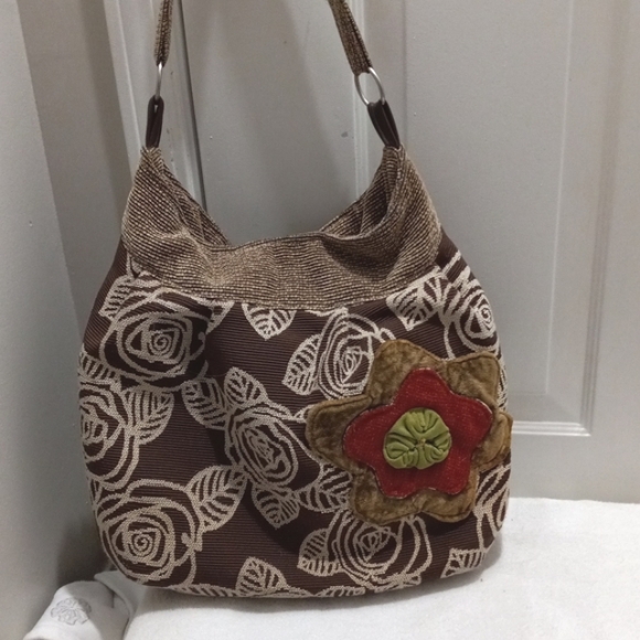 C.Hamlin Design Large Brown Flowered Purse W/Lg Appliqued Flower. Crossover - Picture 2 of 7